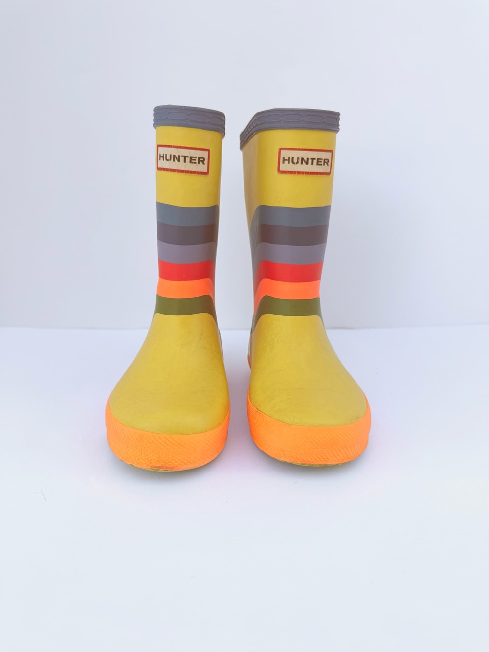 Hunter Original Kids First Classic Wiggle Rainbow Rain Boots Yellow